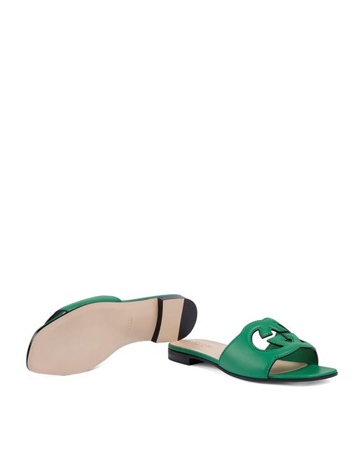 Gucci Green Leather Cut-out Sandals