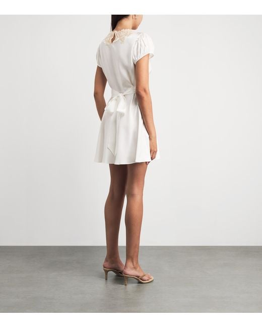 Doen White Silk Lace-Trim Junia Mini Dress