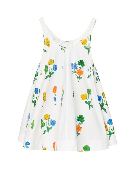 Loewe White Floral Print Trapeze Dress