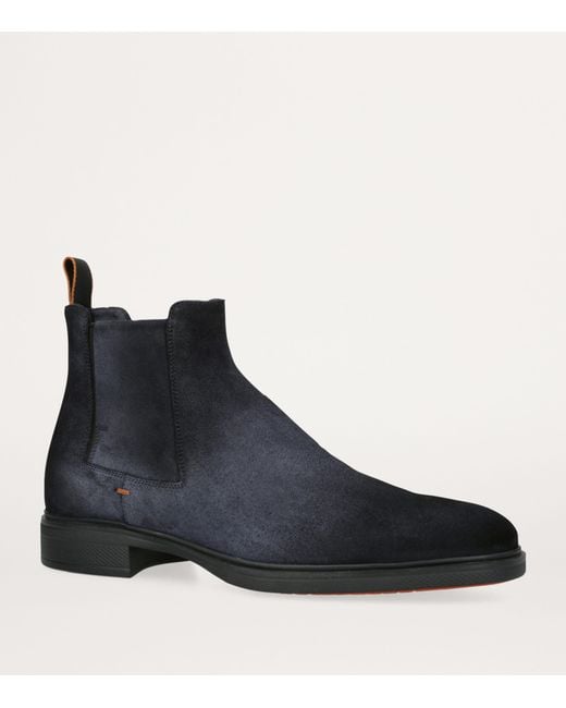 Santoni Blue Suede Chelsea Boots for men