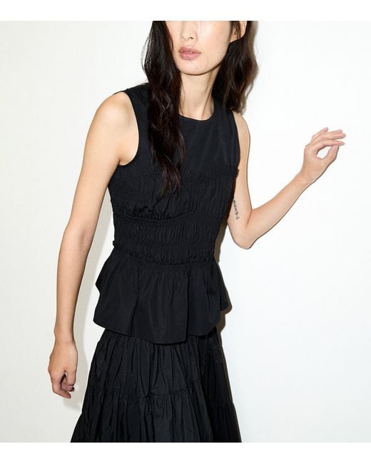 MAX&Co. Blue Shirred Sleeveless Top