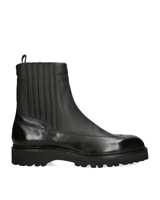 John Lobb Black Leather Ridge Ankle Boots for men