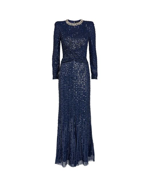 Jenny Packham Blue Embellished Macelline Gown