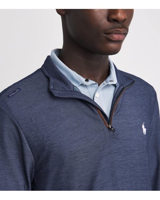 Ralph Lauren Blue Mesh Polo Pony Quarter-Zip Sweatshirt for men