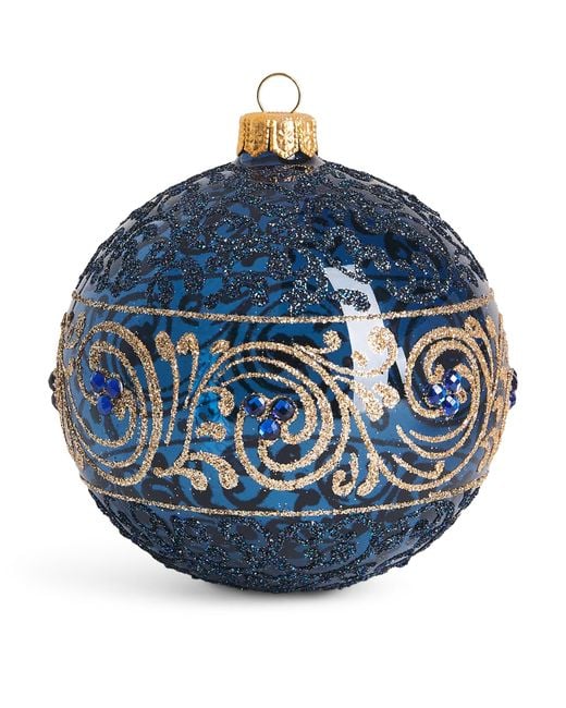 Harrods Blue Glass Glitter Swirl Bauble