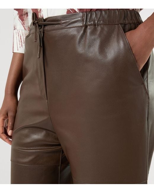 Marina Rinaldi Brown Leather Drawstring Trousers