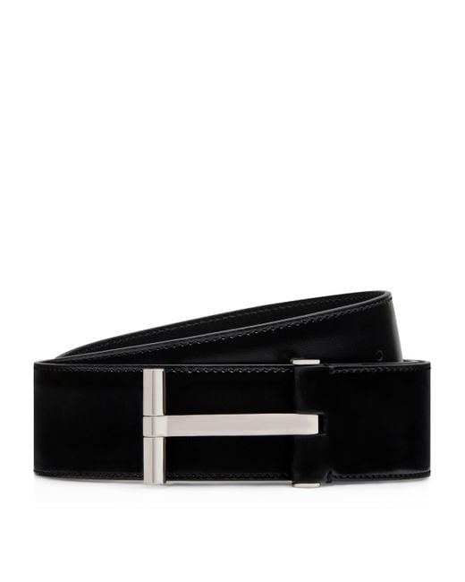 Tom Ford Black Leather Classic T Belt for men