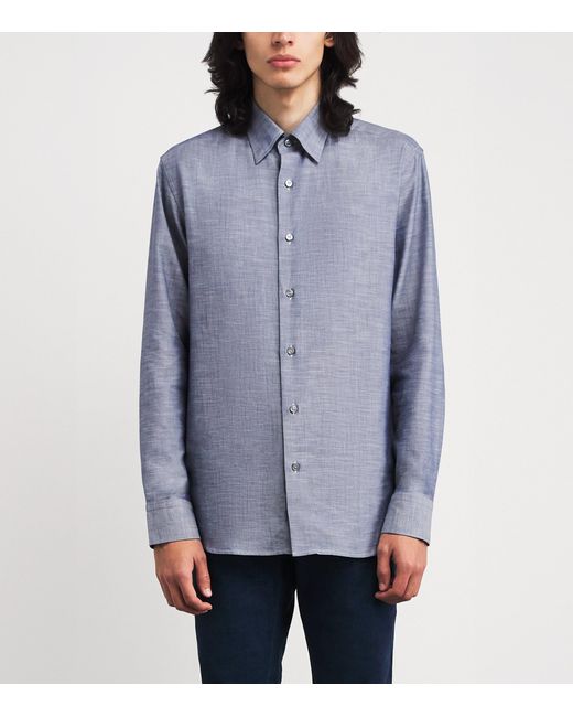 Brioni Blue Cotton Point Collar Shirt for men