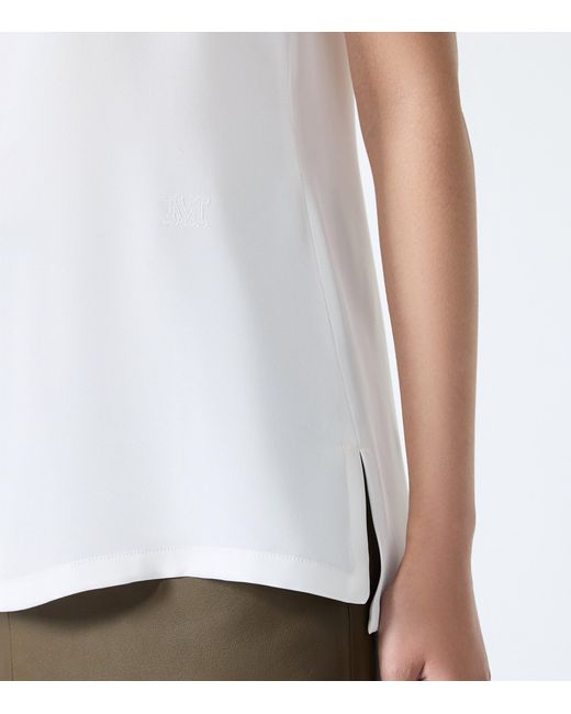 Max Mara White Silk Embroidered Tank Top