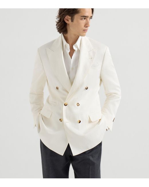 Brunello Cucinelli White Délavé Silk And Linen Twill Blazer for men