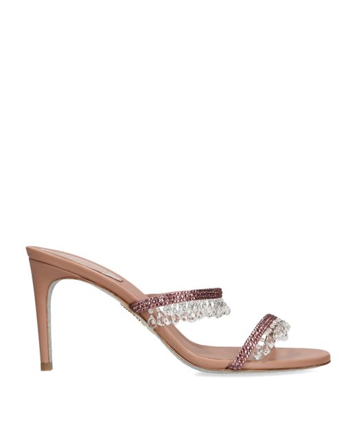 Rene Caovilla Pink Satin Chandelier Heeled Mules 80