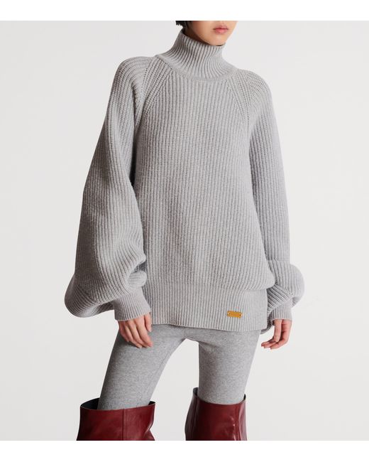 Balmain Gray Wool High-Neck Sweater