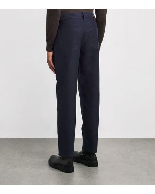 Brioni Blue Embroidered Slim Trousers for men