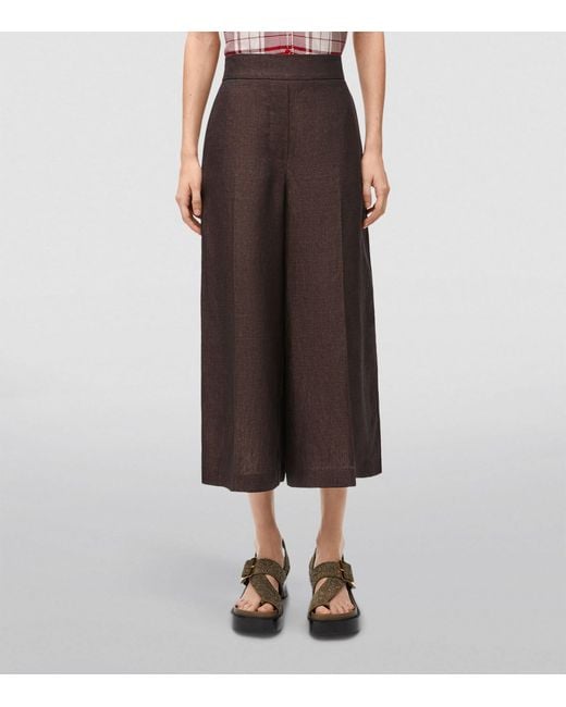 Loewe Brown Linen Cropped Wide-leg Trousers