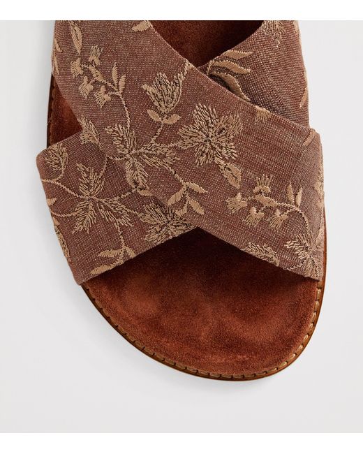 Eleventy Brown Embroidered Crossover Slides