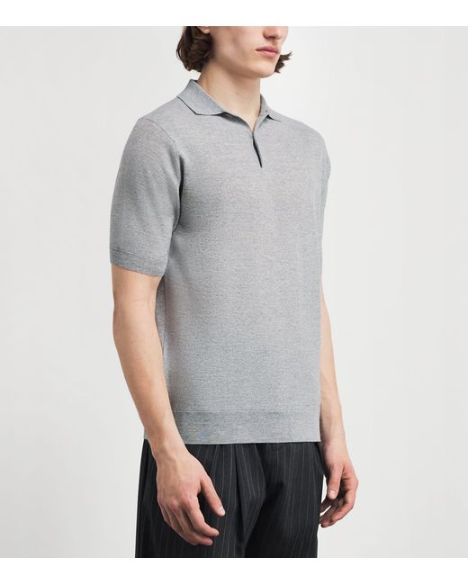 John Smedley Gray Merino Wool Textured Polo Shirt for men