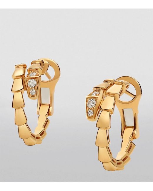 BVLGARI Metallic Yellow Gold And Diamond Serpenti Viper Hoop Earrings
