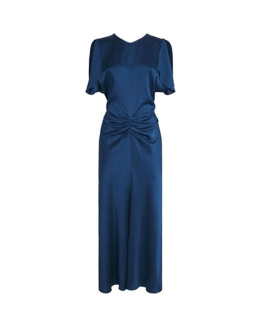 Victoria Beckham Blue Satin Bela Midi Dress