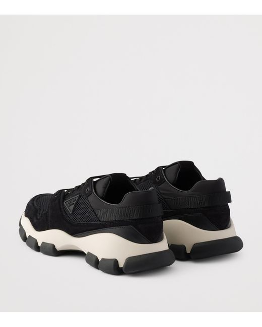 Prada Black Mesh Fabric And Suede Sneakers