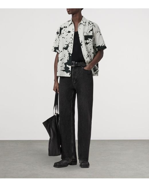 AllSaints Gray Organic Cotton-Linen Girona Shirt for men