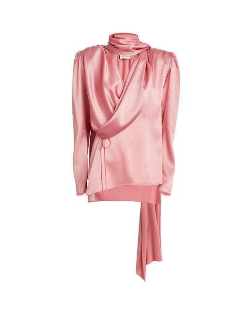 Magda Butrym Pink Silk-blend Draped-neck Blouse