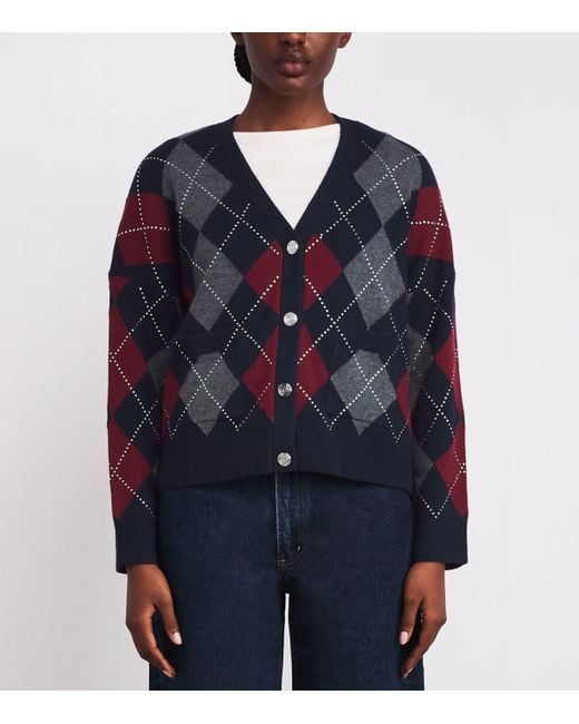Maje Blue Wool Argyle Cardigan