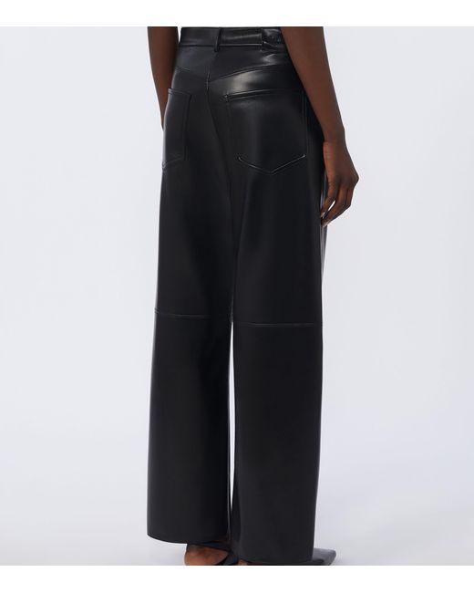 Max Mara Gray Faux Leather Wide-Leg Trousers
