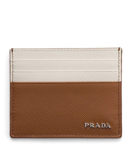 Prada Brown Saffiano Leather Card Holder for men