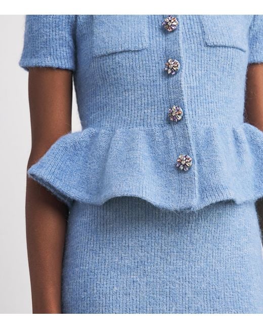 Self-Portrait Blue Knitted Peplum Midi Dress
