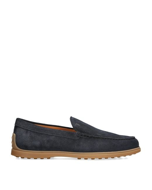 Tod's Blue Suede Pantofola Gommini Loafers