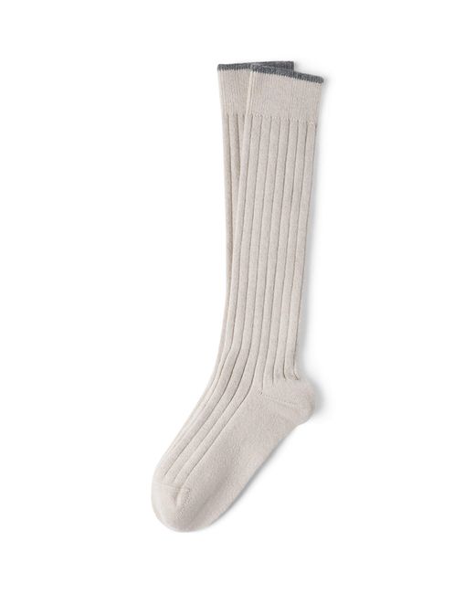 Brunello Cucinelli White Cashmere Ribbed Socks for men