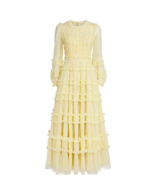 Needle & Thread Yellow Tiered Tulle Gown