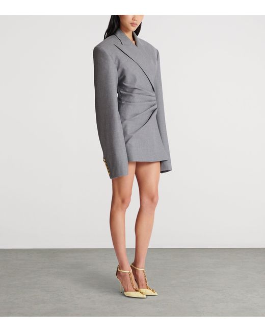 Balmain Gray Wool Jacket Dress