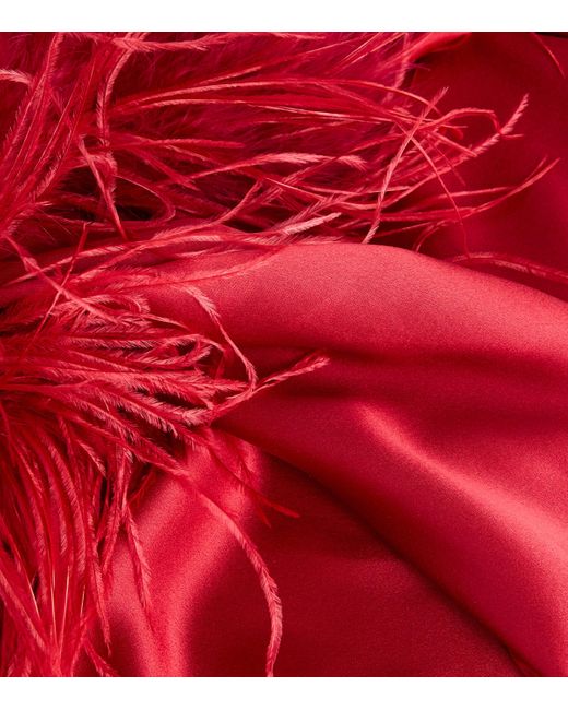 Gilda & Pearl Red Silk-Ostrich Feather Long Robe