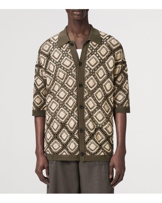 AllSaints Green Cotton Knitted Short-Sleeve Cardigan for men