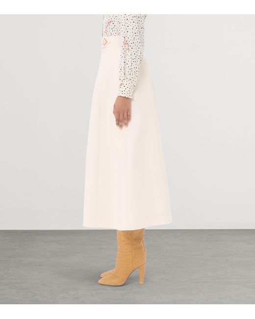 Valentino Natural Wool-Silk Crepe Midi Skirt