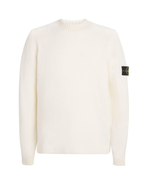 Stone Island Men's White Wool-Blend Textured Sweater