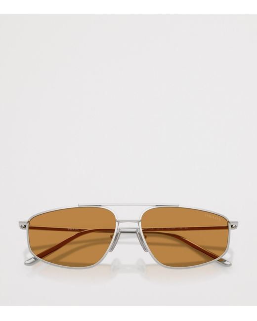 Prada Natural Metal Rectangular Sunglasses