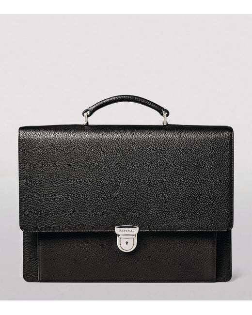 Aspinal Black Leather City Laptop Briefcase for men