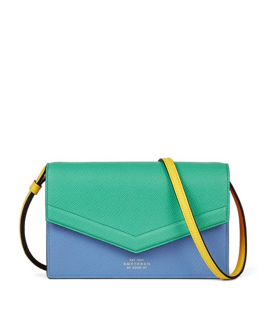 Smythson Green Leather Panama Envelope Cross-body Bag