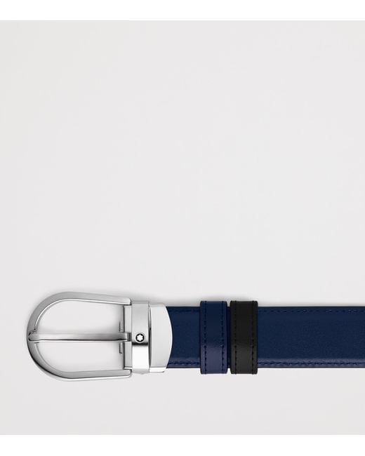 Montblanc Blue Leather Reversible Horseshoe Belt for men