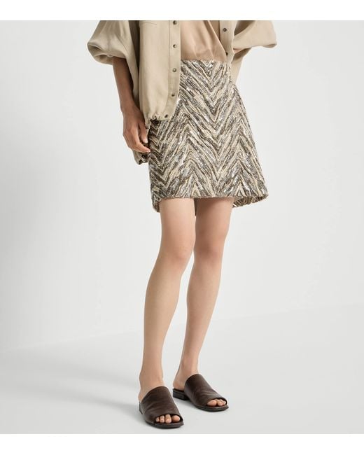 Brunello Cucinelli Natural Sequin-Detail Mini Skirt