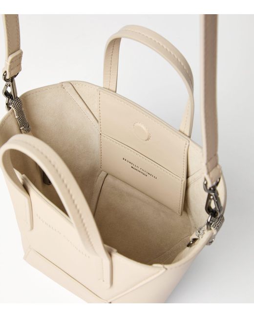 Brunello Cucinelli Natural Mini Calfskin Bc Duo Top-Handle Bag