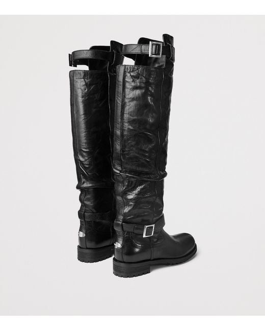 Jimmy Choo Black Biker Leather Knee High Boots