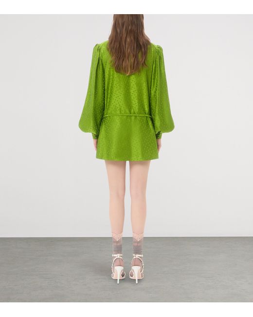 Valentino Green Silk-Linen Plus De Pois Jacquard Top
