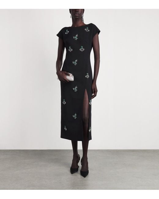 Huishan Zhang Black Crepe Embellished Evelyn Midi Dress