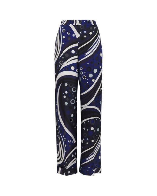 Emilio Pucci Blue Silk Fontane Wide-Leg Trousers