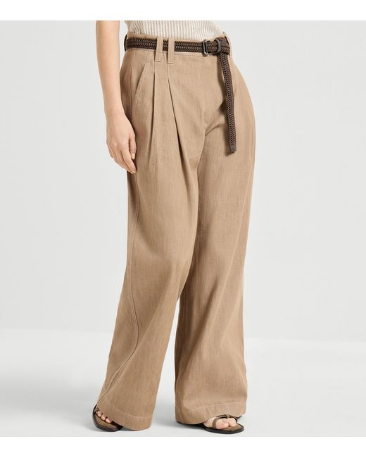 Brunello Cucinelli Natural Pleated Wide-Leg Jeans