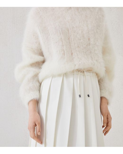 Brunello Cucinelli White Techno Virgin Wool-Blend Track Skirt