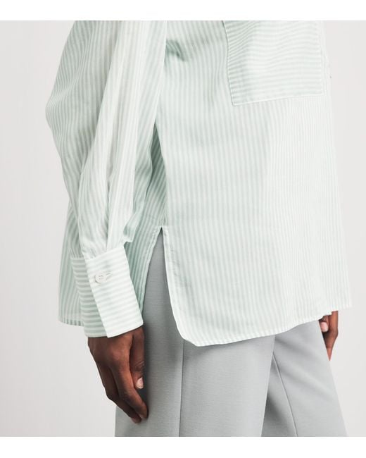 Eleventy White Cotton-Silk Stripe Shirt